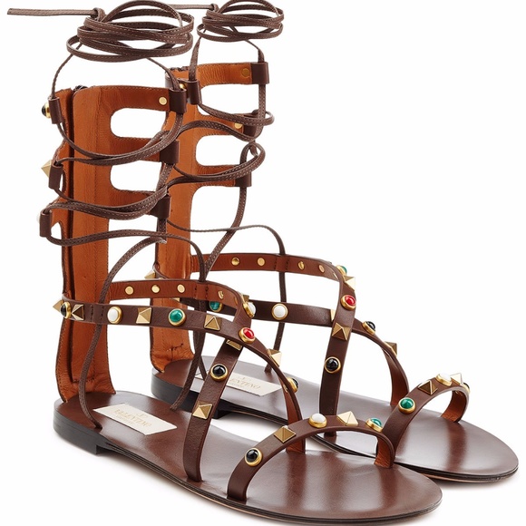 Valentino Shoes - Valentino Rockstud Cabochon lace-up Gladiator
